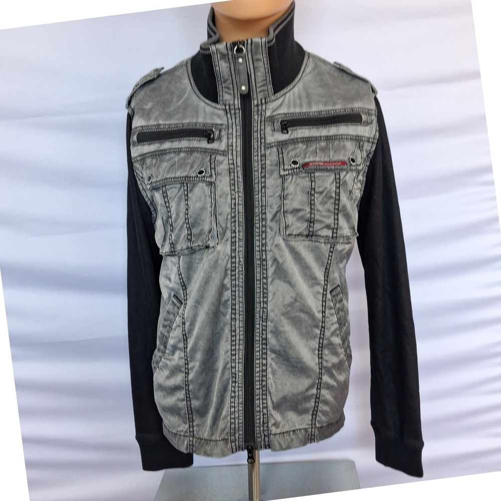 Tough Jeansmith Military Surplus Jacket Grey Black Mixed Media Mens Small